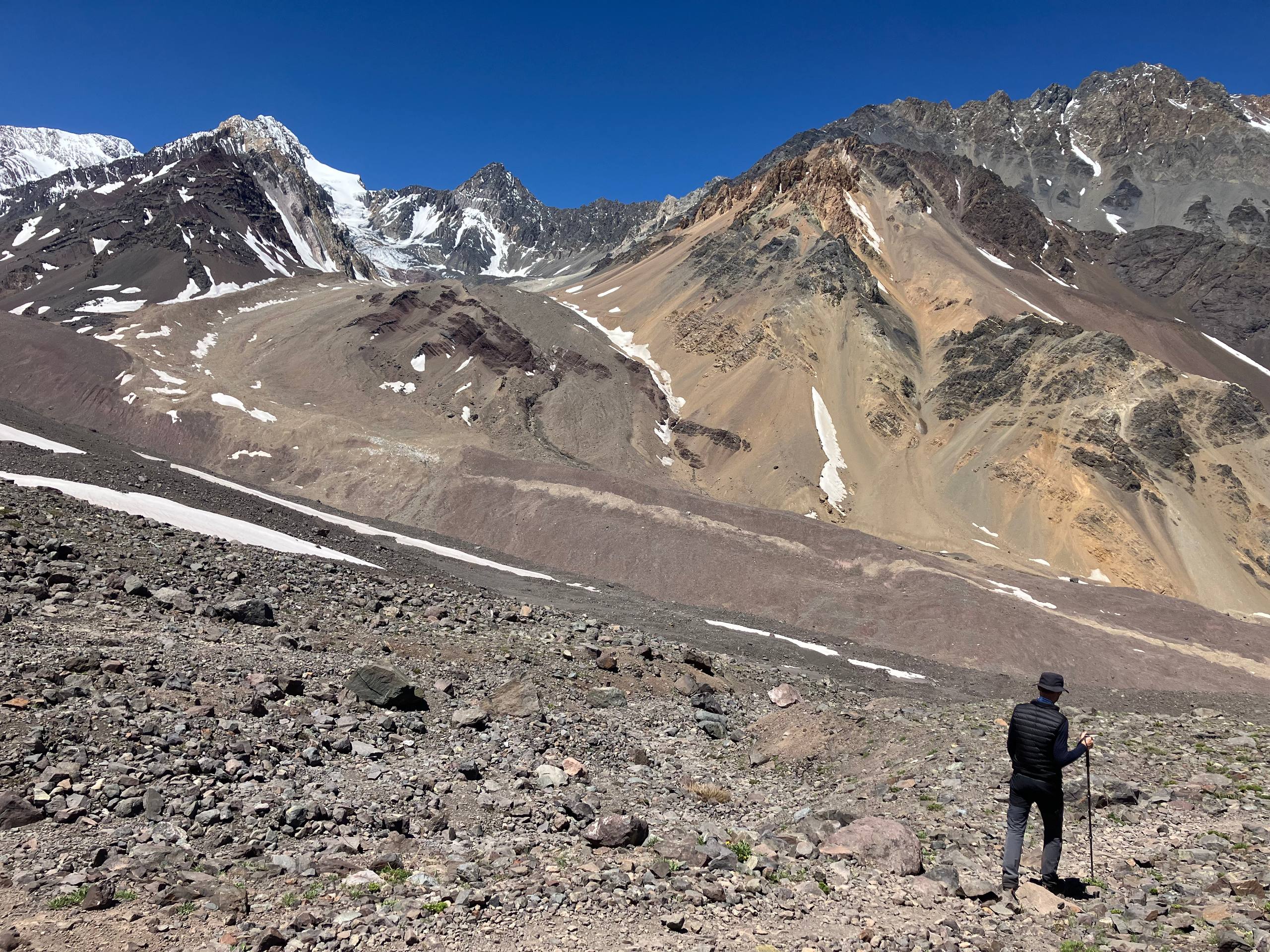 My father with his hiking pole amidst the Andes.